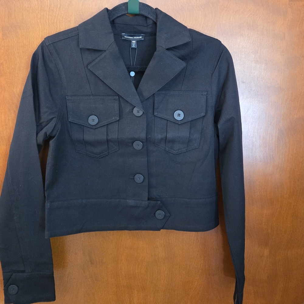 Universal Standard Black Copped Jacket Size 4XS NWT Button Collar Minimal